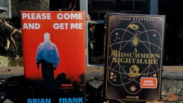 "Please come and get me" und "A Midsummer´s Nightmare" Die zwei Bücher Please come and get me und A Midsummer´s Nightmare stehen nebeneinander. Im Hintergrund ist eine Ziegelsteinmauer und eine Eisenleiter zu erahnen.